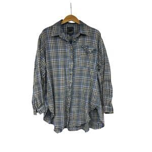 Lauriebelles Lily & Lottie Oversized Blue Plaid Button Up Shirt Tunic Size M/L